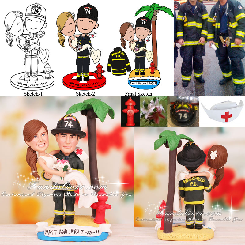 Nurse and Fireman Wedding Cake Topper